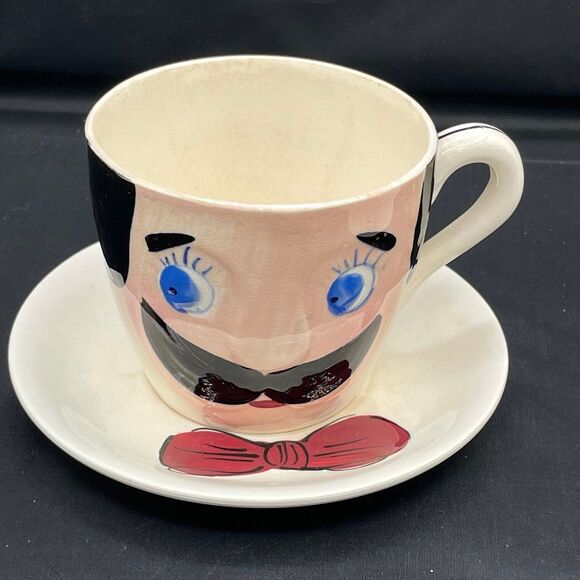 Vintage Mom & Pop Teacups Mugs w/ Matching Bow Saucers 1950s Relco Mid-Century - Picture 3 of 11